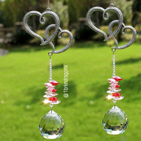 NWT K9 Glass Crystal Wishing Thread Interlocking Hearts Garden Window Pendant - Picture 16 of 16